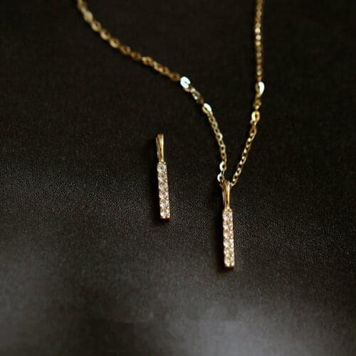 9K Real Solid Gold Charm Bar Pendant Crystal Necklace Jewelry Minimal Simple Victorian Gift holiday