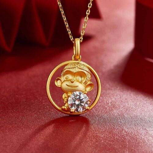 China Style 100% 925 Sterling Silver Gold Monkey 1 Carat D Color Moissanite Lucky Pendant Necklace For Women Fine Jewelry Gift
