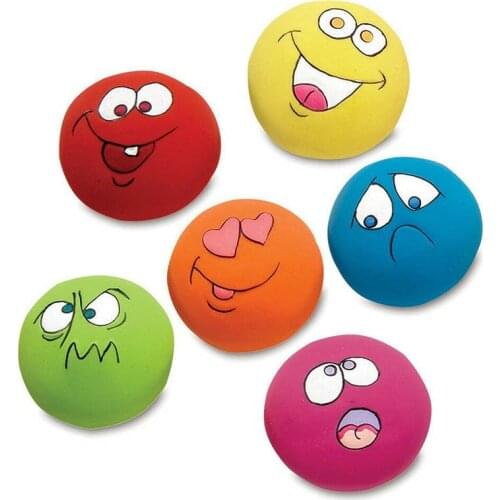 Rubber Dog Puppy Pet Play Squeaky Ball Chewing Toys with Face Fetch Bright Balls PAK55