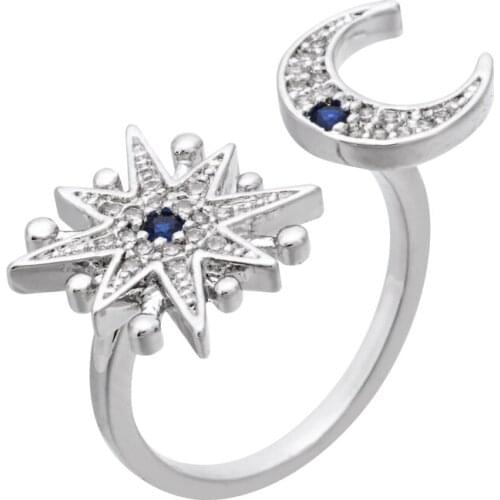Romantic chic classic blue star moon AAA zircon ring New bride jewelry for womens/girls' wedding parties J-016