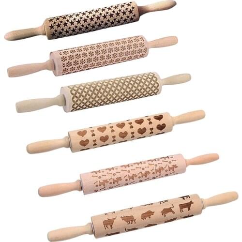 Leaf Christmas Deer Wooden Rolling Pin Embossing Baking Cookies Noodle Biscuit Fondant Cake Dough Patterned Roller Snowflake LBS