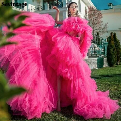 Sevintage Fuchsia One Shoulder Prom Dress Tiered Tulle Short Front Long Back Evening Gowns Custom Made Women Formal Party Dress