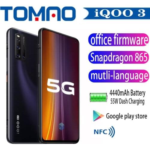 Original vivo iQOO 3 5G Mobile Phone Snapdragon 865 6GB 128GB Celular 4440mAh Battery 55W Dash Charging UFS 3.1 Cell Phones