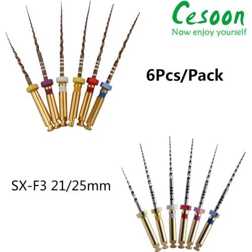Cesoon 6Pcs Dental Endodontic NITI Rotary Files SX-F3 Endo X-Pro Gold Taper Tips 21/25mm