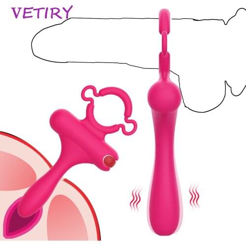 VETIRY Penis Ring Vibrator 10 Speed Dildo Vibrator Nipple Clit Vagina Massager Delay Ejaculation Sex Toys for Men Couple