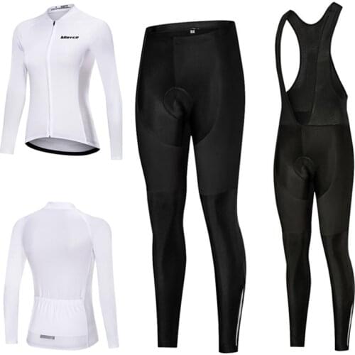 Women Cycling Clothing Female Long Sleeve Set White Pro Team Riding For Bicycle MTB 5D Gel Pad Pants Kit Roupa Ciclismo Feminina