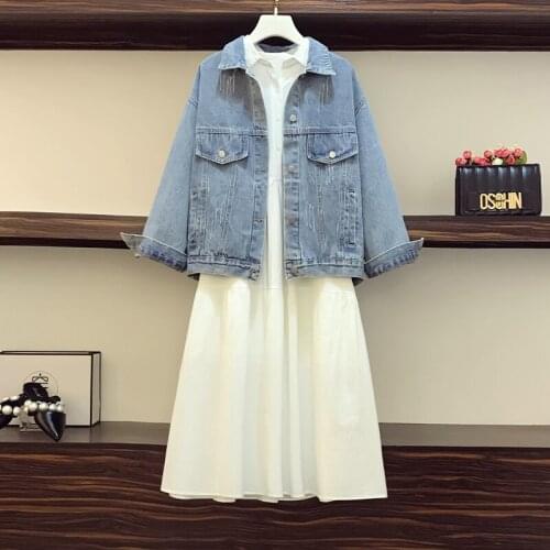 Size womens clothing 2021 spring new fat sister show thin age reduction dress foreign style denim coat fashion suit