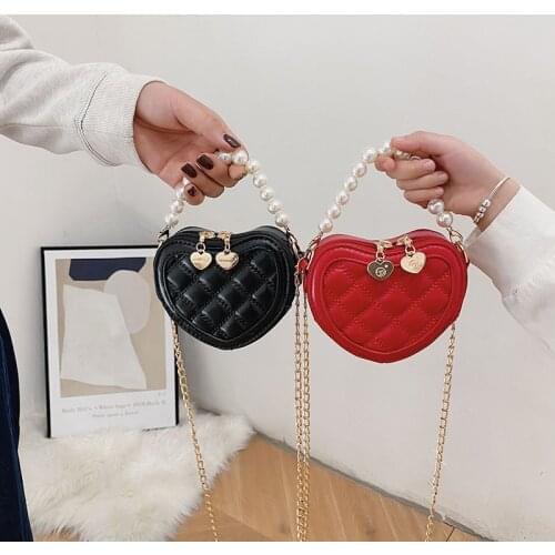 Womens Purses and Handbags 2021 Cute Kids Heart Hand Bags Tote Girls Small Coin Pouch Baby Mini Party Pearl Purse