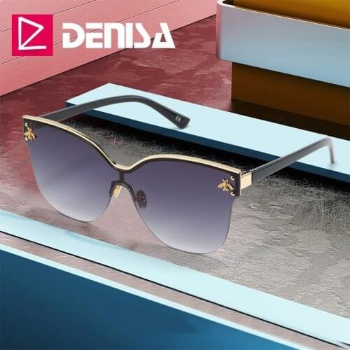 DENISA Rimless Small Bee Sunglasses Women 2019 Fashion Oversized Square Sunglasses Retro Mirror Sun Glasses Shades UV400 G22084