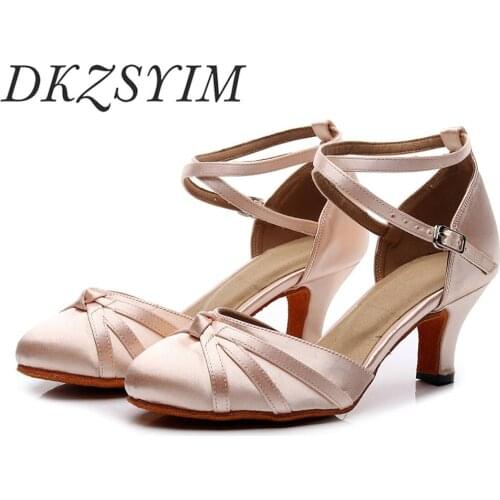 DKZSYIM Women Latin dance shoes For Girls ladies Indoor Ballroom salsaTango satin Modern Dancing Shoes high Heels Wholesaler