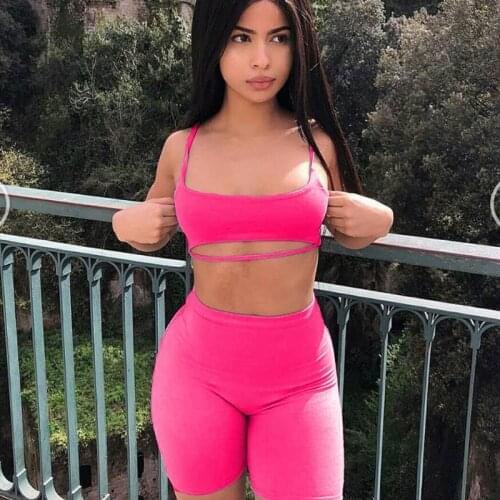 ANJAMANOR Sexy casual 2 piece set crop top shorts matching sets woman club outfit bodycon tracksuit sweat suits dropshipping