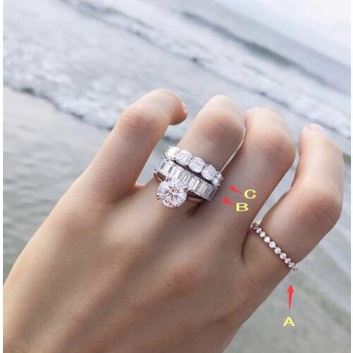 Luxury 925 Sterling Silver 4ct Created Diamond Wedding Engagement Cocktail Women white topaz Band Rings set Fine Jewelry