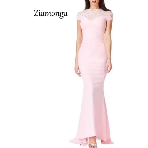 Ziamonga 2018 Sexy Short Sleeve Lady Dress Wedding Bridesmaid Long Formal Party Lace Dress Mermaid Party Dresses Vestidos Robe