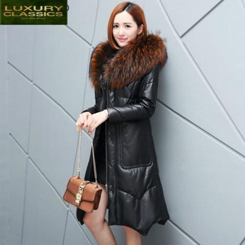 Down Winter Jacket Women Coat Female Genuine Leather Jacket Women Real Sheepskin Coats Fur Hooded Long Outwear LWL1201
