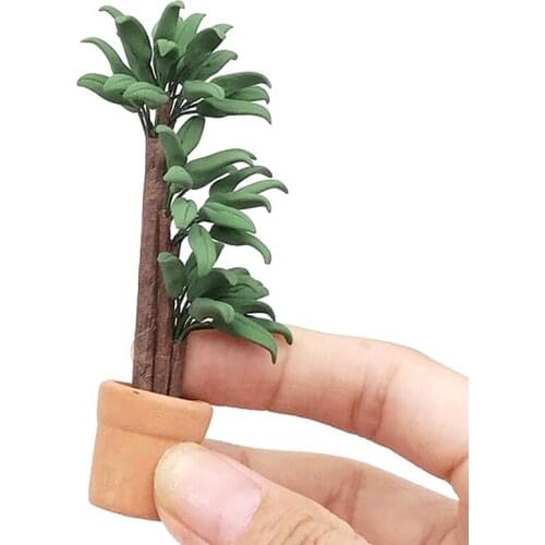 1:12 Dollhouse Miniature Potted Tree Plant Green Leafed Bonsai Garden Decoration Toy Doll House Accessories