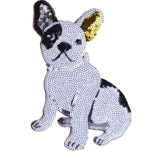 10pcs/lot Large Cartoon Dog Embroidery Sequin Patches Dog Iron on Clothing Applique Clothes Sewing Accessories