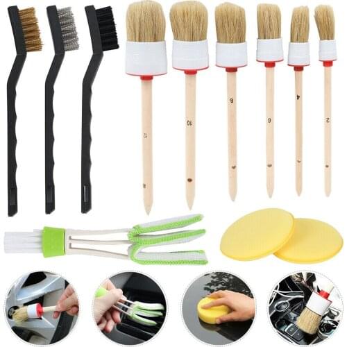 12pcs/1set Professional Car Interior Detail Brush Kit Automotive Interior Cleaning Brush Boar Hair Wheel Cleaning Tools