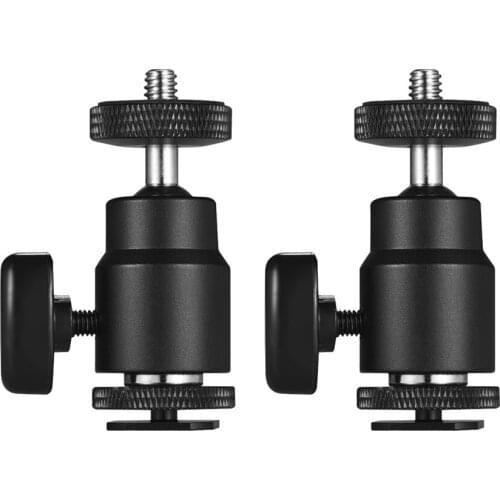 2pcs 360 Rotary Mini Ball Head Hot Shoe Adapter 1/4" Screw Thread Base for DSLR Camera LED Light Monitor Tripod Monopod BallHead