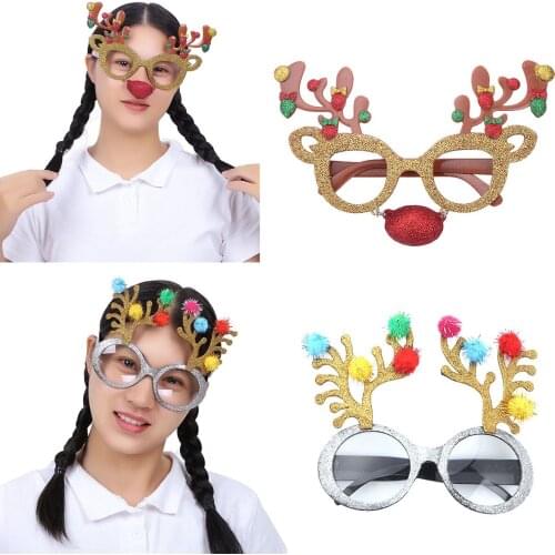 2Pcs Christmas Glasses Santa Claus Antler Eyeglasses Xmas Carnival Holiday Party Dress Up Funny Accessories for Adults or Kids