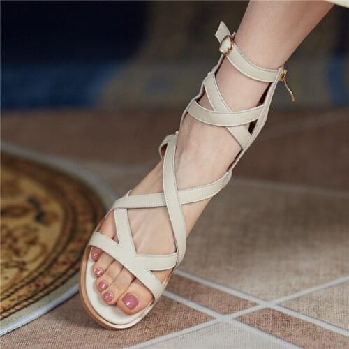 2021 Spring And Summer New Retro Roman Shoes Fashion Casual Flat Ladies Sandals Leather High-quality Handmade Womens Shoes