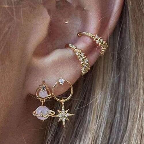 4PCS/Set New Fashion Crystals Stars Clip Earrings EarCuff Wrap Earrings No Piercing-Clip On Cartilage C Shape Ear Snap Jewelry
