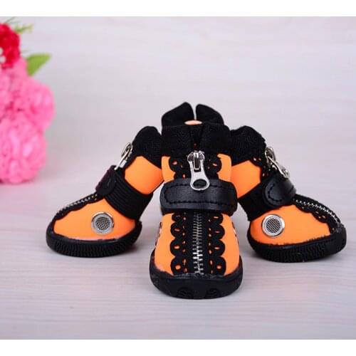 4 Pcs/Set Luxury Pet Dog Shoes Non-Slip Wear-Resistant Boots Diving Fabric Flexible Breathable Comfort Leather Shoes For Puppy