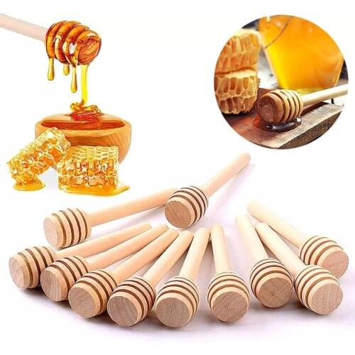 5Pcs/Lot 8cm Long Handle Wood Honey Stir Bar Practical Honey Mixing Stick Jar Spoon Supplies For Coffee Milk Tea Kitchen Tool