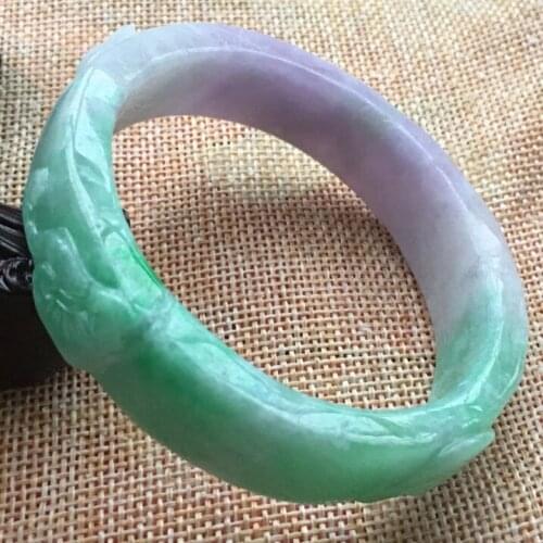 57mm VINTAGE HAND-CARVED CHINESE PURPLE GREEN JADEITE BANGLE BRACELET F33