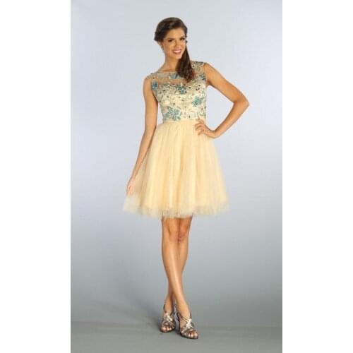 Free shipping 2018 new elegant formal gowns short champagne prom gowns with beads and crystals bridesmaid dresses