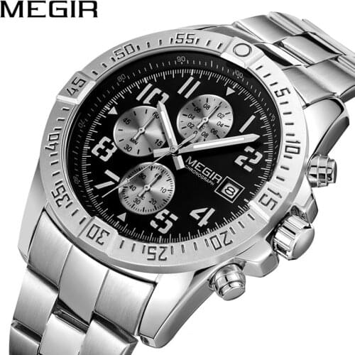 MEGIR Men Sports Casual Watch Waterproof Military Chronograph Watches Metal Top Luxury Wristwatch Male Clock Relogio Masculino