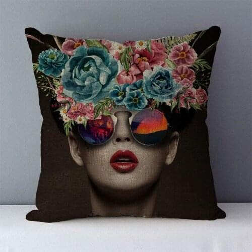 Modern Flower on the Head Home Decorative Sofa Pillow Case Beauty Woman Decoration Cushion Cover 45X45cm 30X50cm Beige Linen