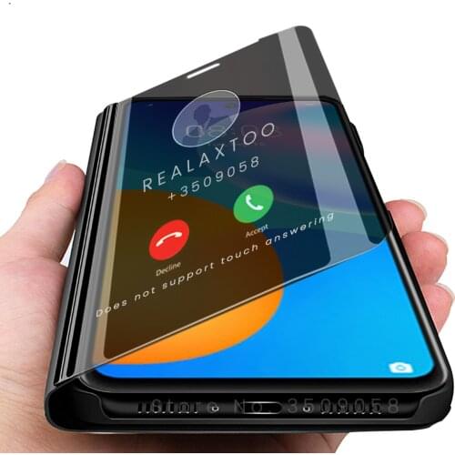 Hauwei psmart 2021 case smart sleep mirror flip phone covers for huawei huaweiy p smart 2021 6.67'' magnetic stand book coque