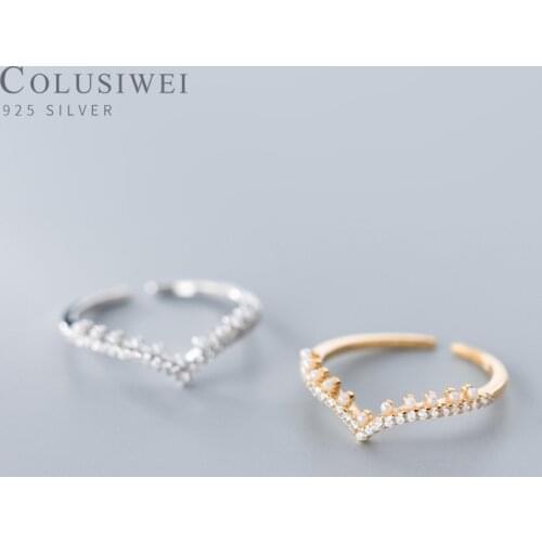 COLUSIWEI Authentic 925 Sterling Silver V-Shaped Elegant Pearl Rings for Women Free Size Gold Color Ring Fine Jewelry Bijoux