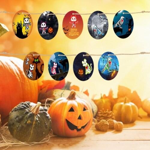 Halloween Wooden Ornaments Round Shape Halloween Hanging Decor Home Atmosphere Wooden Decoration Funny Holiday Party Set Listing
