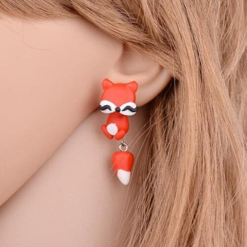 DropShipping Cute 3D Cartoon Cat Dog Rabbit Lion Flower Fox Penguin Animals Stud Earrings Fimo Earrings for Women Children gift