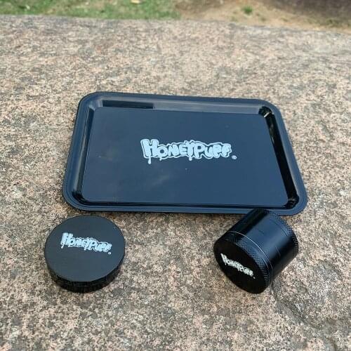 HONEYTOPPUFF Tobacco Kit Plastic Rolling Tray + Metal Smoking Herb Grinder For Tobacco + Metal Storage Container Jar Accessories