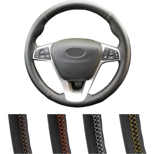 DIY Car Steering Wheel Cover Black Artificial Leather For Lada Vesta 2015 -2019 Xray 2015-2019 Braiding Cover For Steering Wheel