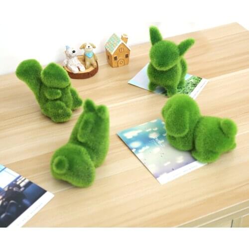 Artificial Plant Green Flocking Toys Handmade Artificial Turf Grass Alpaca Dog Rabbit Squirrel Easter Bunny Party Home Ornament