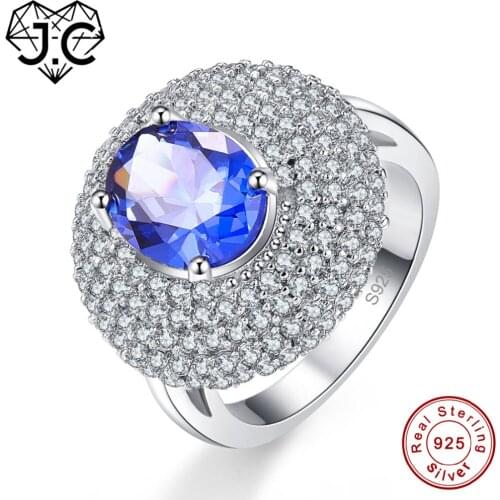 J.C Fine Jewelry Oval Cut Rainbow & Blue & White Topaz 925 Sterling Silver Ring Size 6 7 8 9 For Women Luxury Christmas Gift