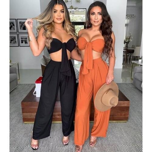 Josiaoprah Rompers womens jumpsuit Casual Overalls Sleeveless Wide Leg Long Pants Elegant Off Shoulder Bow Tie Casual Jumpsuit