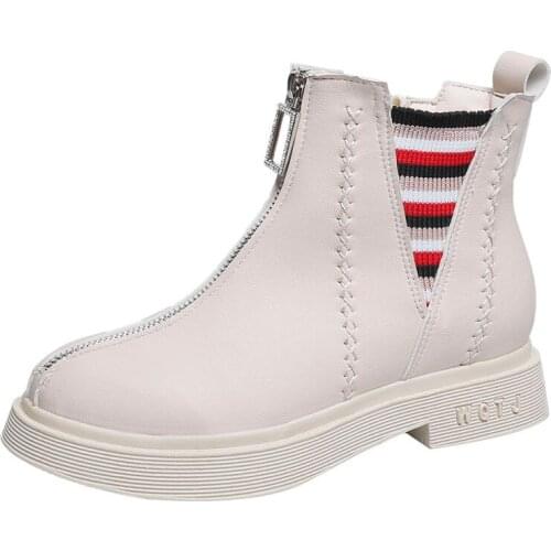 Leather Front Zip Boot Womens New Cotton Padded Boots In Autumn and Winter 2019 Winter Boots Women Women Boots R3-24