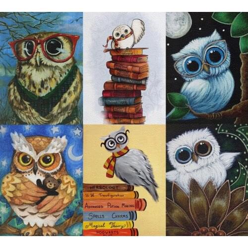 Different Size Cute Owl Pattern Printing Fuax Lychee Leather DIY Sewing Pillow Decoration 22X30cm A4