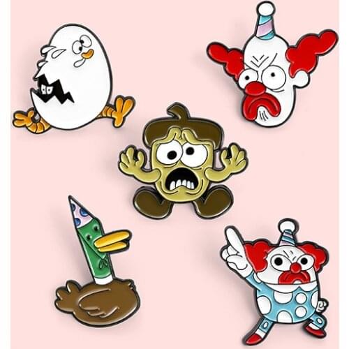 Creative Cartoon Clown Badge Exaggerated Funny Egg Duck Metal Enamel Brooch Personality Lapel Backpack Jewelry Accessories Gift