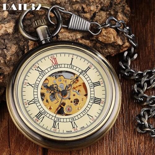 Top Brand Mechanical Pocket Watch Antique Collection Roman Numerals Fob Chain Hanging Clock with Gift Box for Men Dropshipping