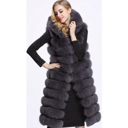 Savabien 11 Steps Furry Hooded Fur Coat Faux Fox Fur Vest Elegant Long Fake Fur Jacket Winter Luxury Waistcoat Female Streetwear