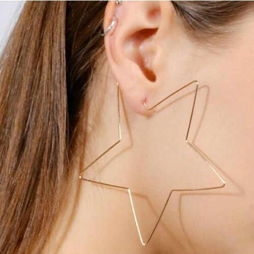 Fashion Gold Big Star Hoop Earrings Statement Jewelry Large Earrings For Women Wedding Party Gift Brincos 2020