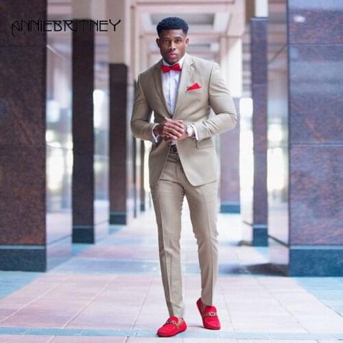 Kahki Men Suits 2 Piece Formal Business Suit Slim Fit Groom Tuxedos Mens Classic Suit Slim Fit Blazer Formal Suits Jacket+Pants