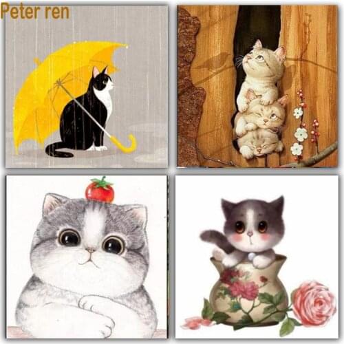 Peter ren DIY Diamond Painting Cross-stitch kits animal cats Round Diamond crystal mosaic Diamond embroidery heavily armed cat
