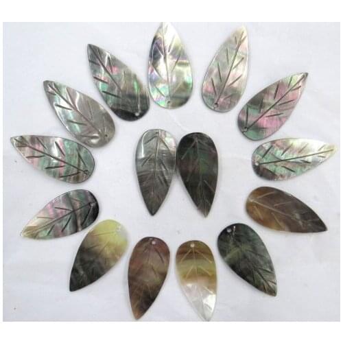 Natural Quartz crystal Abalone Shell carved the Leaves Charms pendant for diy Jewelry making necklace Accessories 6PCS A8