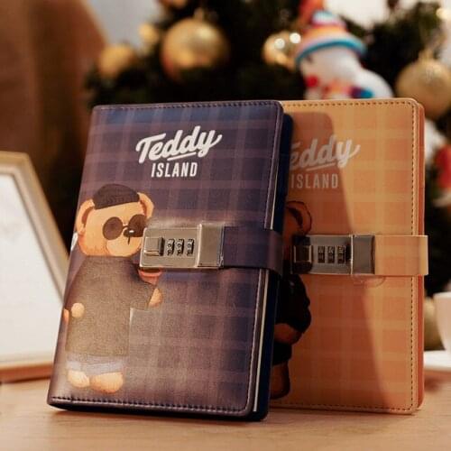 Newest Cute Cartoon Teddy Bear IP Series-B6 Diary Codebook Creative Notebook With Password Lock